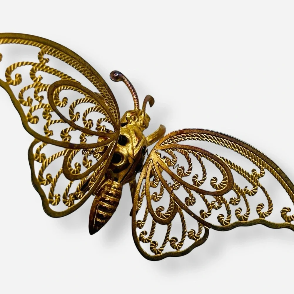 Vintage Butterfly Trembler‎ Gold Tone Brooch Pin Spring Moving